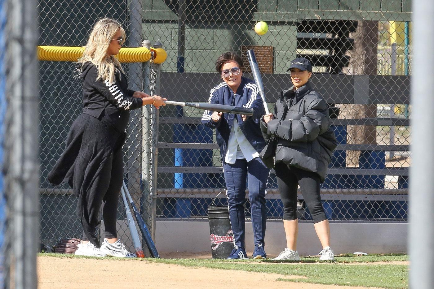 *EXCLUSIVE* The Kardashian girls try their hand at softball!