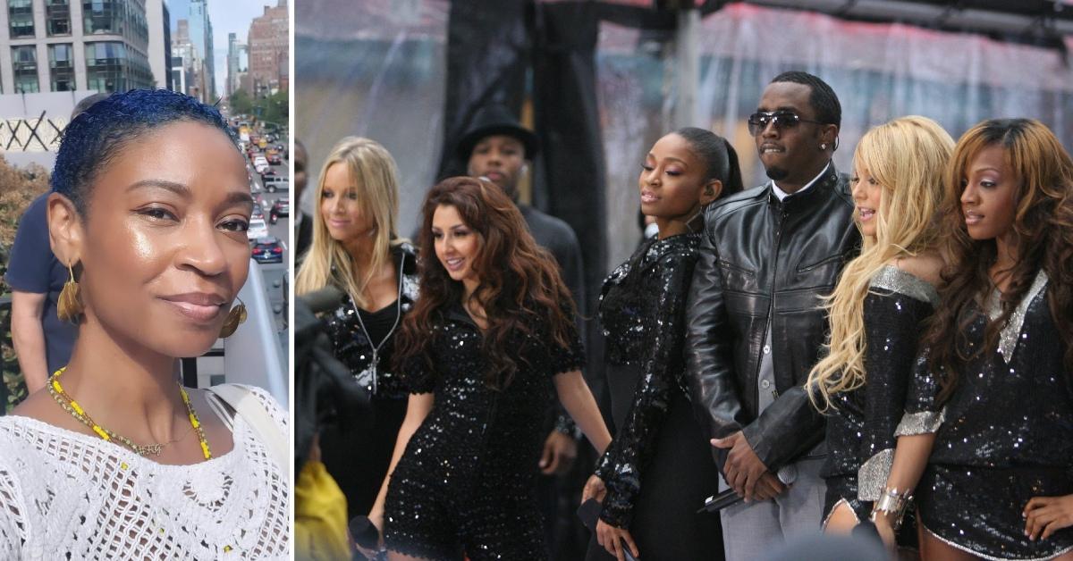 Photo of D. Woods and a picture of Danity Kane with Sean 'Diddy' Combs.