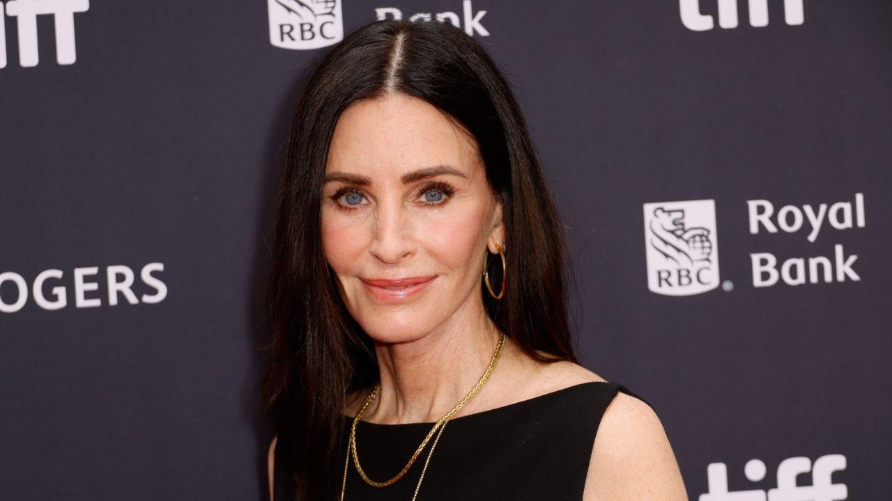 Image of Courteney Cox stepped out in a sleek all-black look for the world premiere of 'Evil Genius' at TIFF.