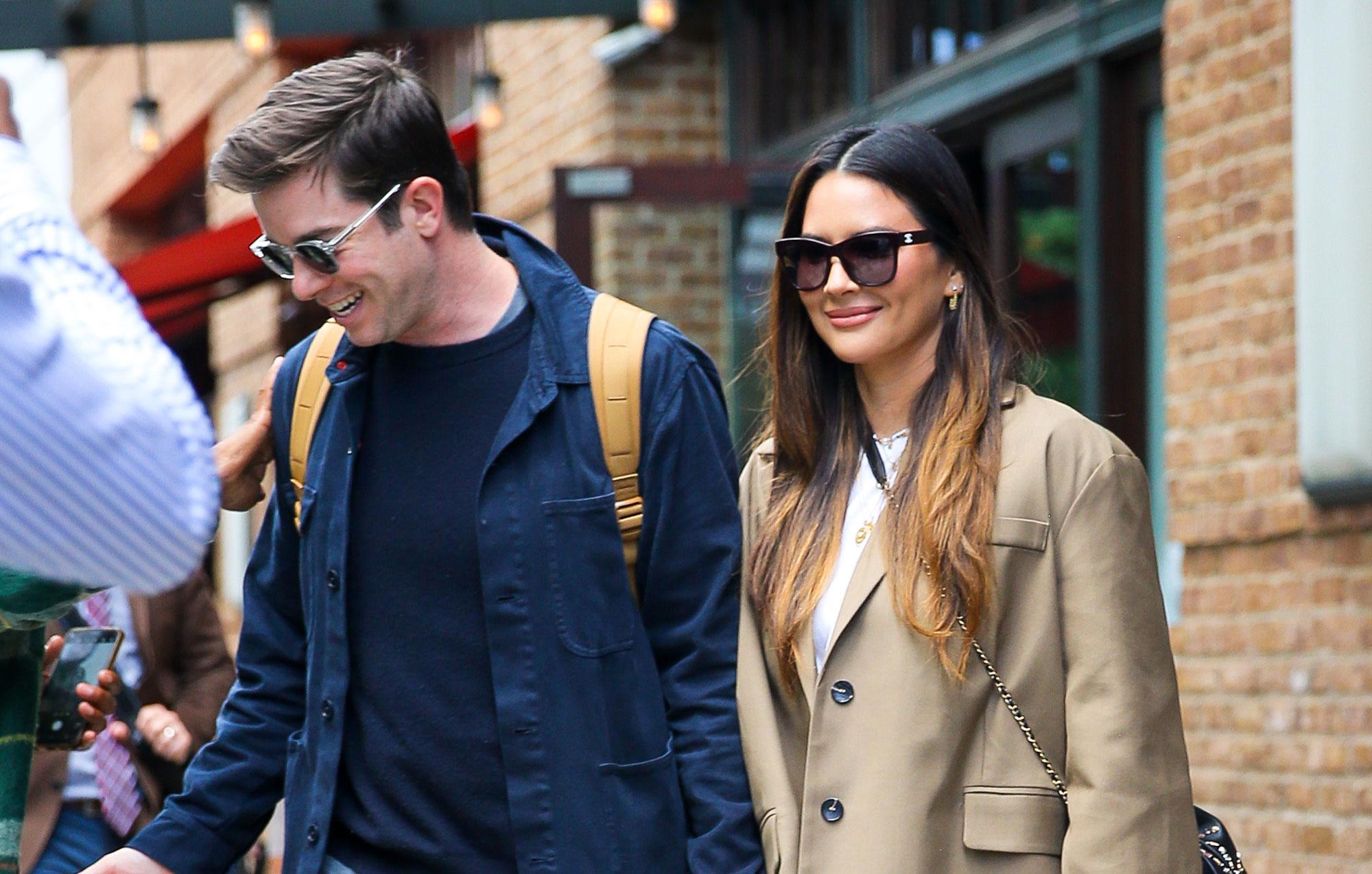 olivia munn and john mulaney seen holding hands as leaving their hotel in new york city