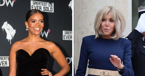 split photo of candace owens and brigitte macron