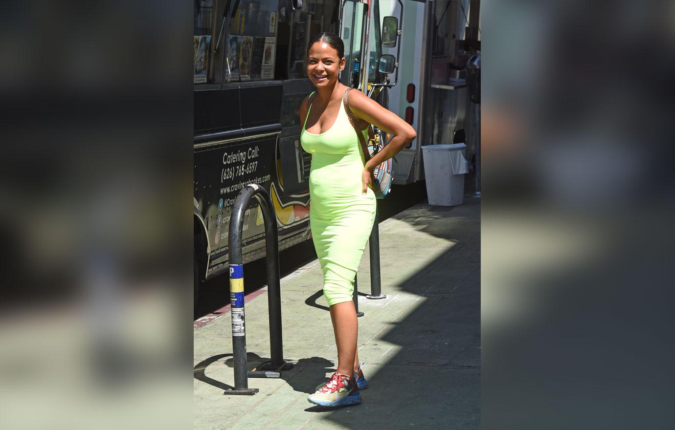 Christina Milian Baby Bump Neon Dress