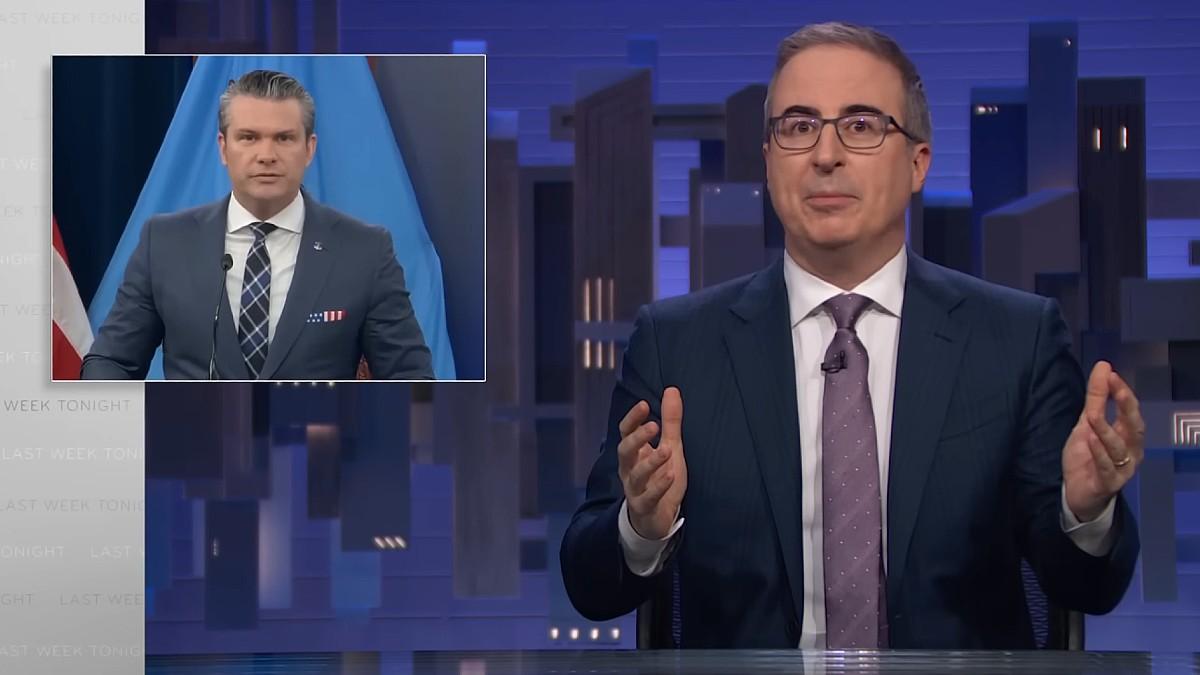 image of John Oliver went off on Donald Trump and Pete Hegseth on his show. 