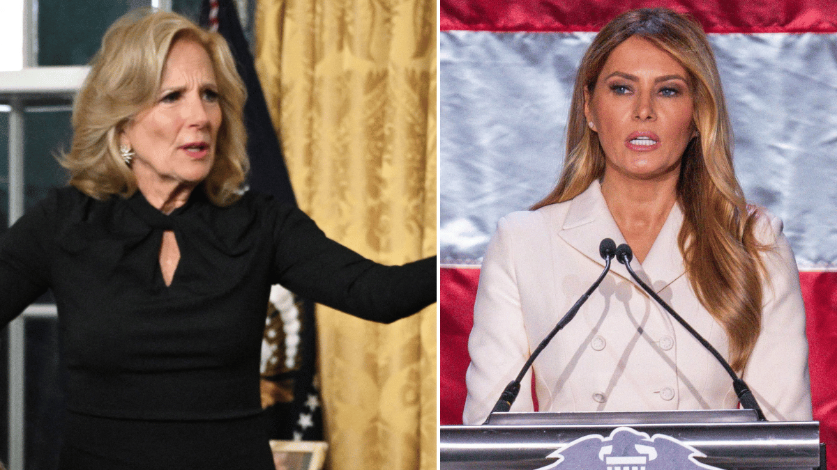 Split photo of Jill Biden and Melania Trump
