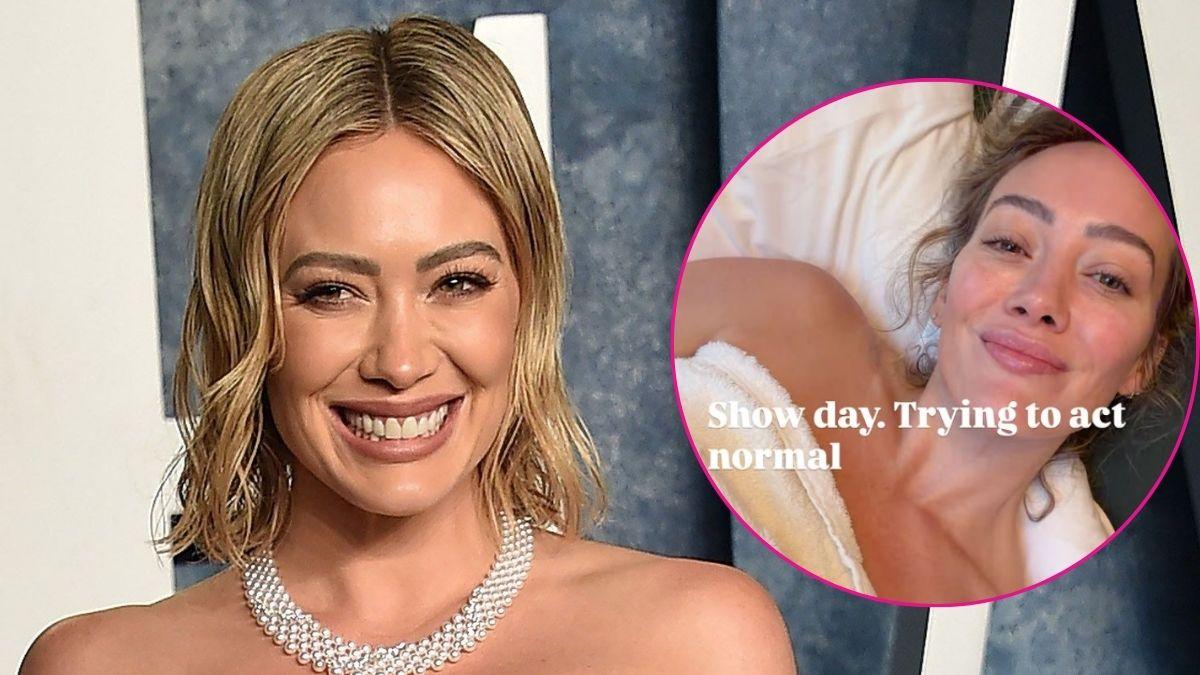 hilary duff towel selfie bed london concert