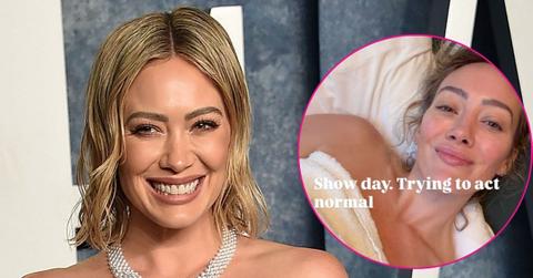 hilary duff towel selfie bed london concert