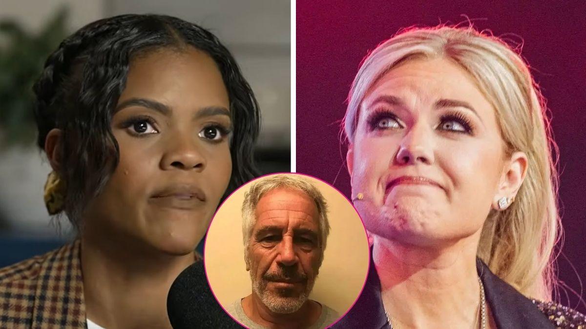 Composite photo of Candace Owens, Charlie Kirk and Jeffrey Epstein.