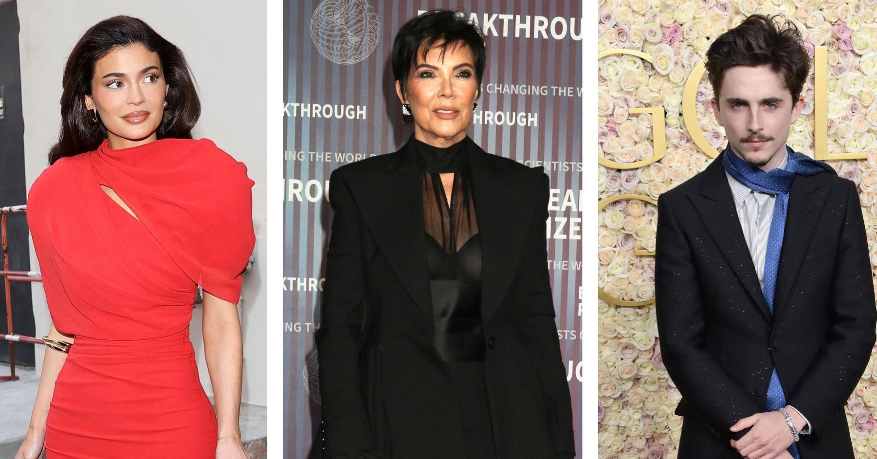 Composite photo of Kylie Jenner, Kris Jenner and Timothée Chalamet.  