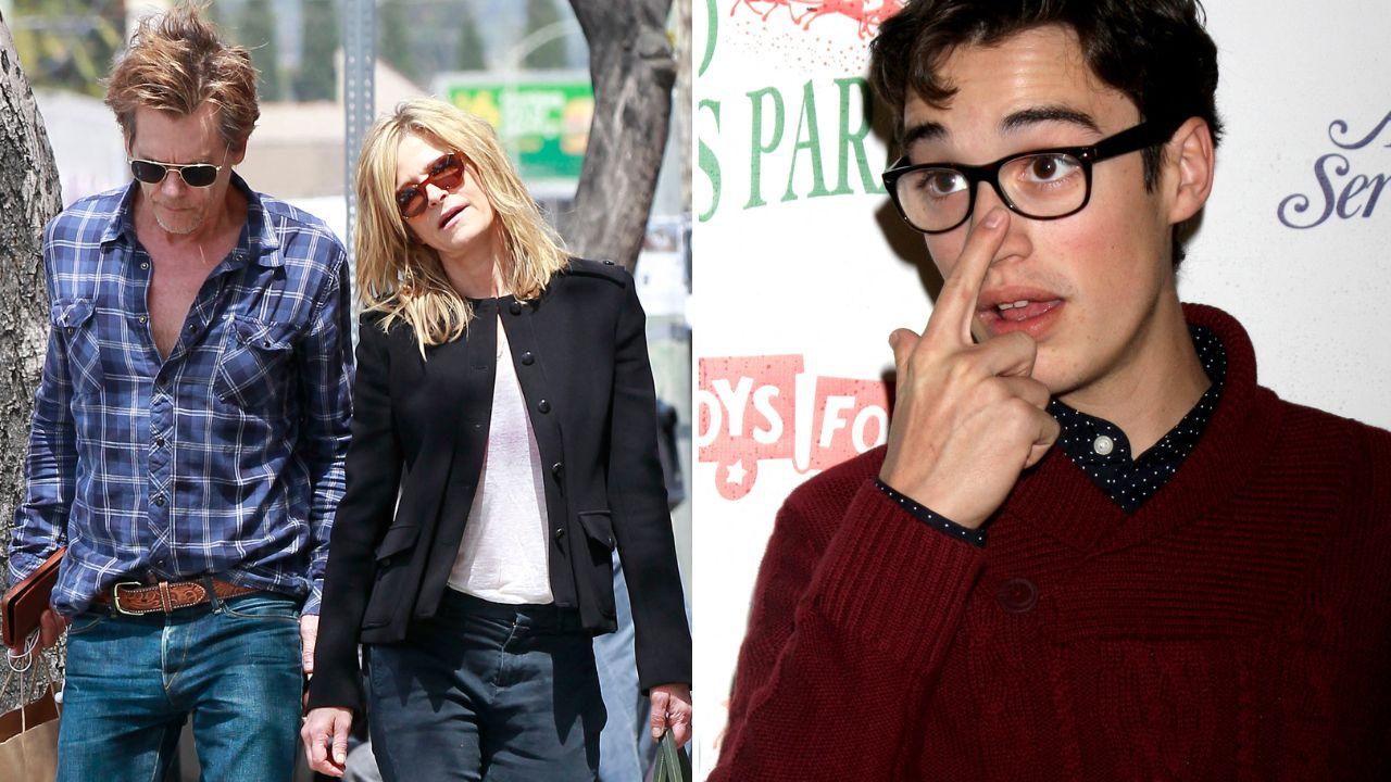 Split photo of Kevin Bacon, Kyra Sedgwick, and Joey Bragg
