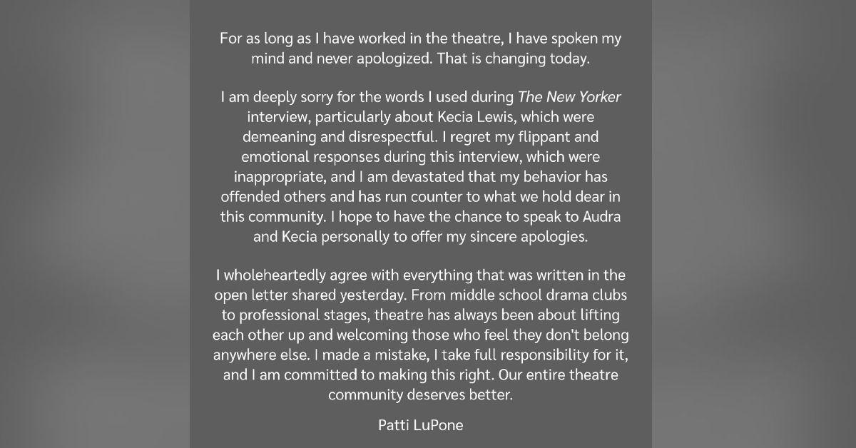 the view patti lupone apology kecia lewis