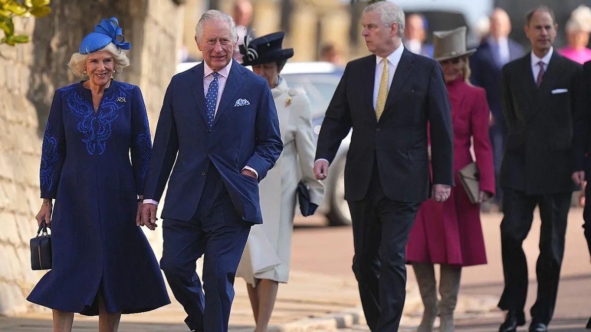 image of king Charles Queen Camilla and prince Andrew 