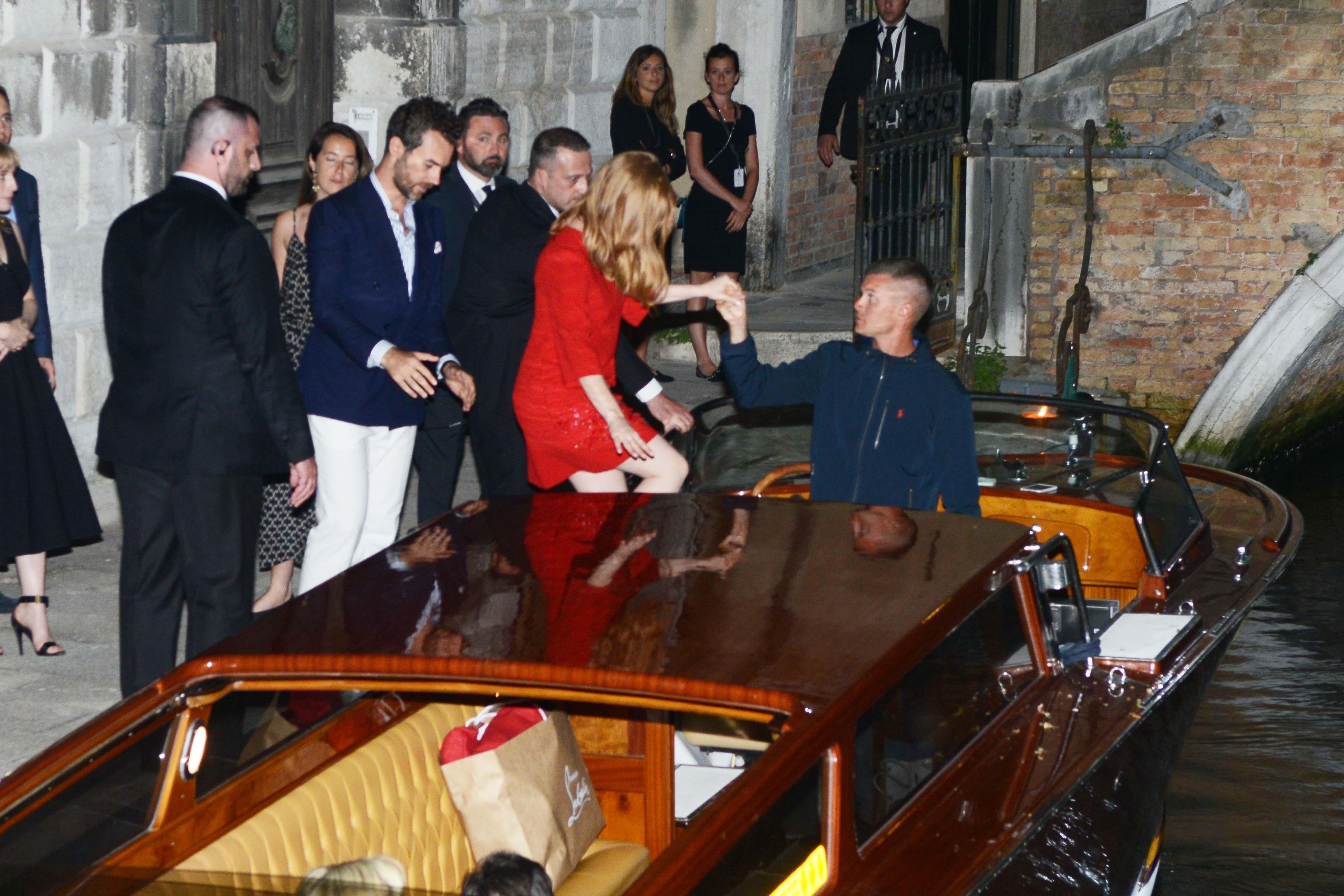 Guests leaving Jessica Chastain and Gian Luca Passi de Preposulo&#8217;s pre wedding party in Venice