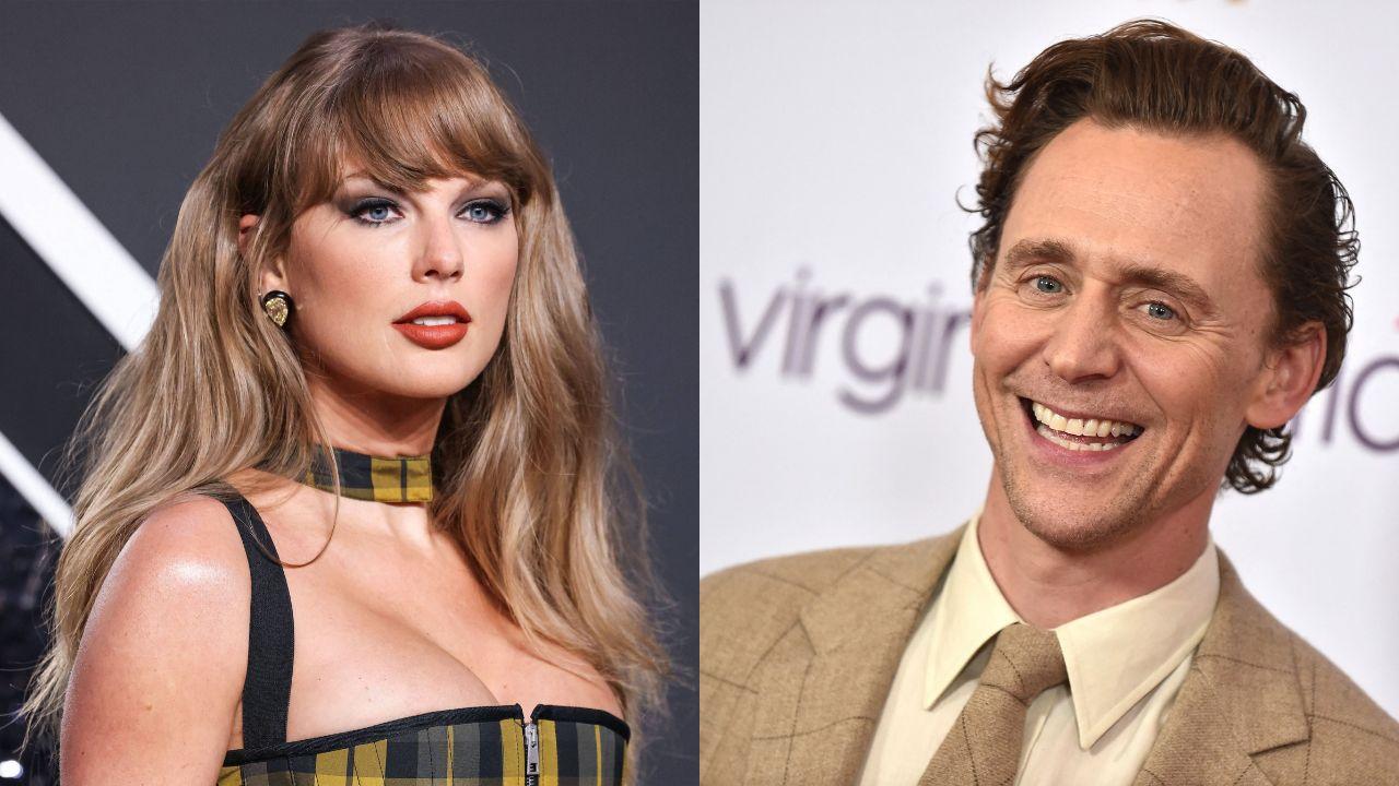 Split image of Taylor Swift and Tom Hiddleston.