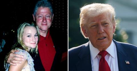 Photo of Bill Clinton and Epstein accuser Chauntae Davies; picture of Donald Trump.