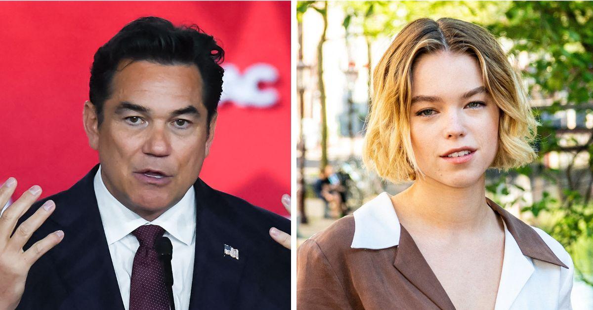 split photo of Dean Cain & Milly Alcock