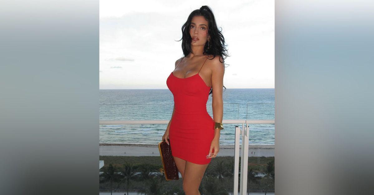 kylie jenner spills out red mini dress girls night hailey bieber