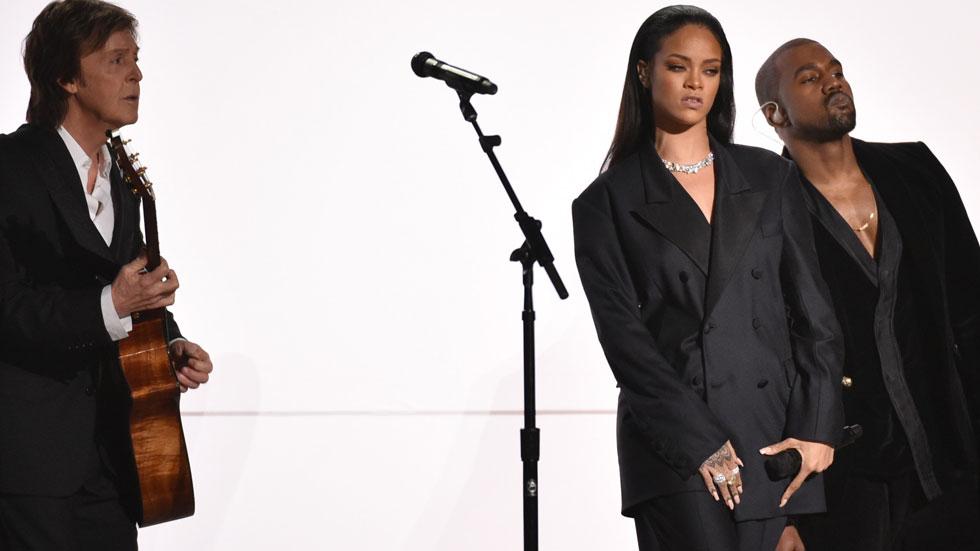 Paul mccartney rihanna kanye west performing at the 2015 grammy awards ap