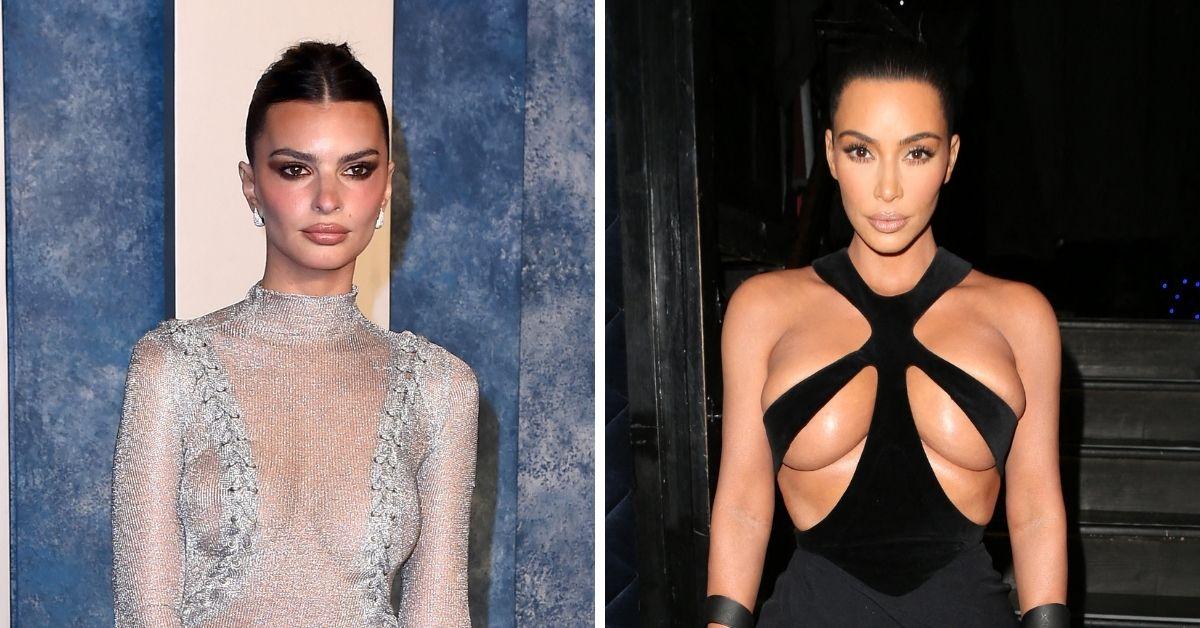 braless celebrities emily ratajkowski kim kardashian