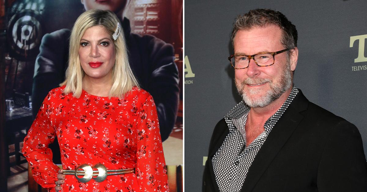 tori spelling shows off bombshell body plunging black dress dean mcdermott marital woes pp