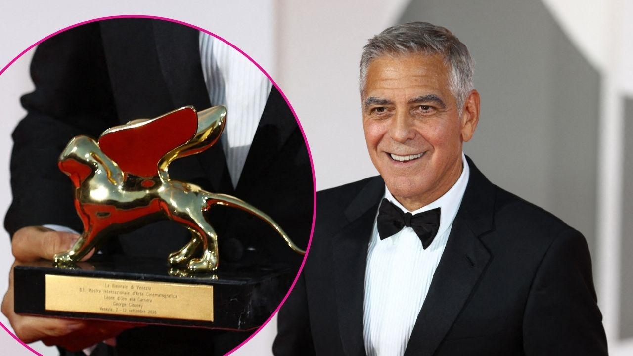 Composite photo of George Clooney and the Golden Lion award.