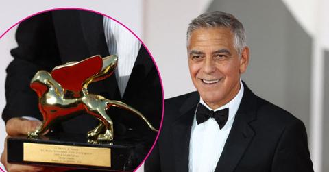 Composite photo of George Clooney and the Golden Lion award.