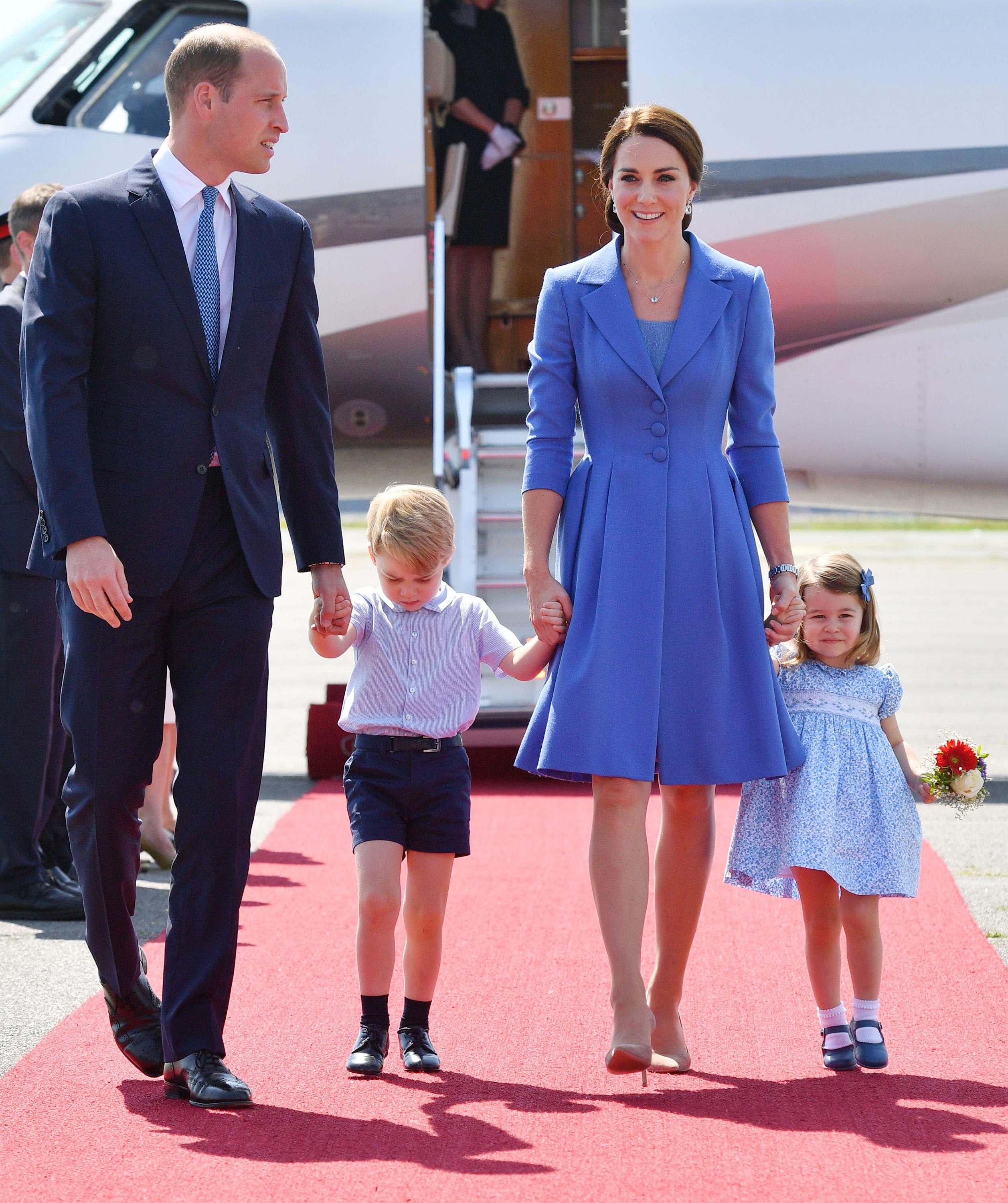 The Duke and Duchess of Cambridge, Prince George and Princess Charlotte arrive in Germany