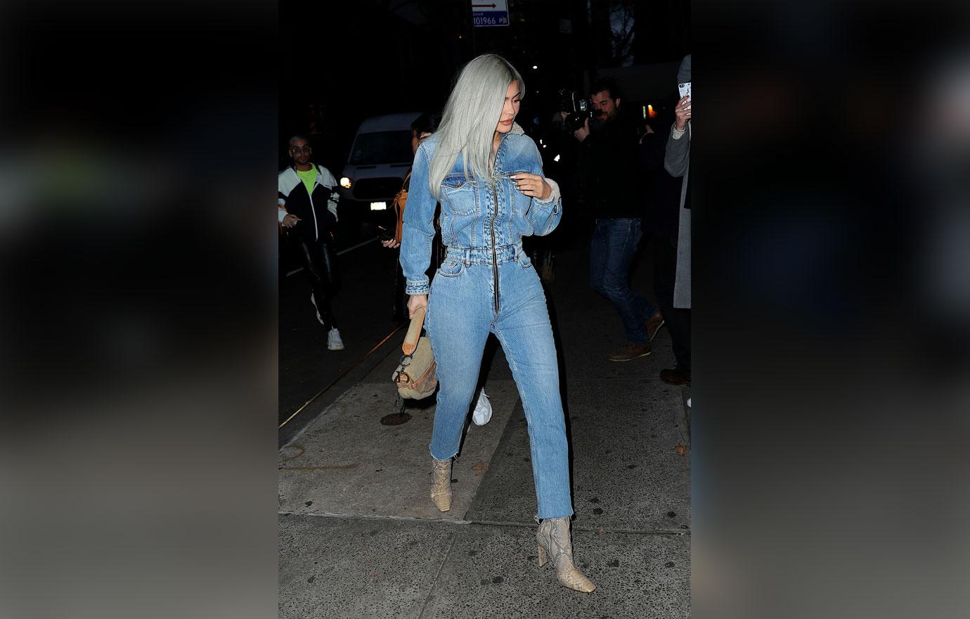 kylie jenner denim jumpsuit rolls royce