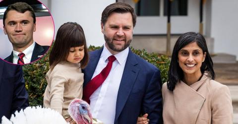 Composite photo of J.D. Vance, Usha Vance and Charlie Kirk.