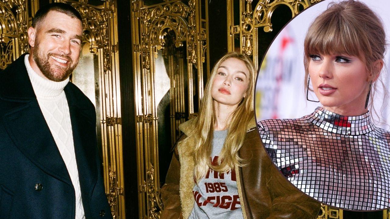 Photo of Gigi Hadid, Travis Kelce and Taylor Swift