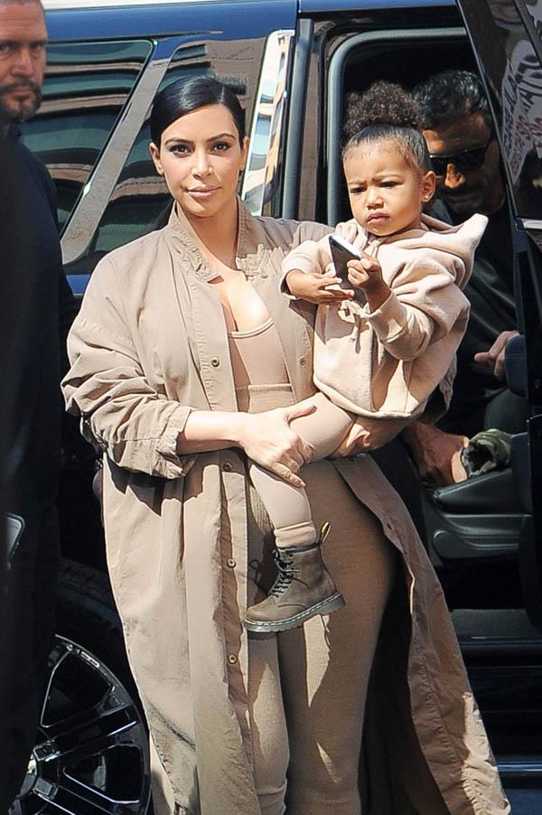 Kim Kardashian and North West seen arriving at Kanye West Yeezy Season 2 during Spring 2016 New York Fashion Week