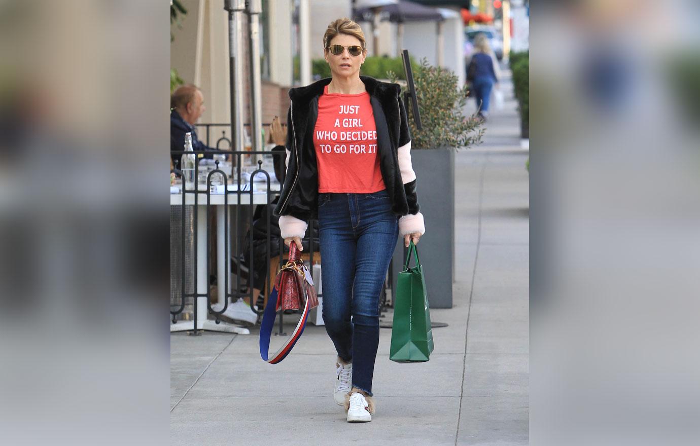 Lori Loughlin Wearing Red T-Shirt Walking