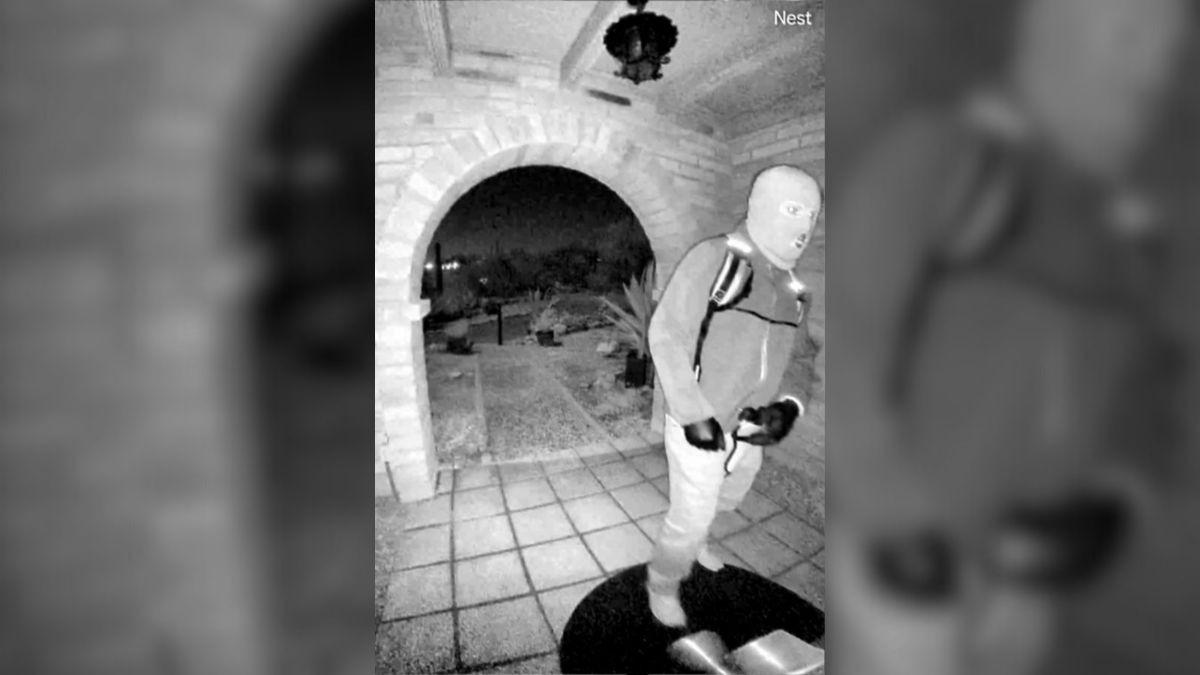 Photo of On Tuesday, February 10, authorities released black and white photos of a suspect at Nancy Guthrie's front door.