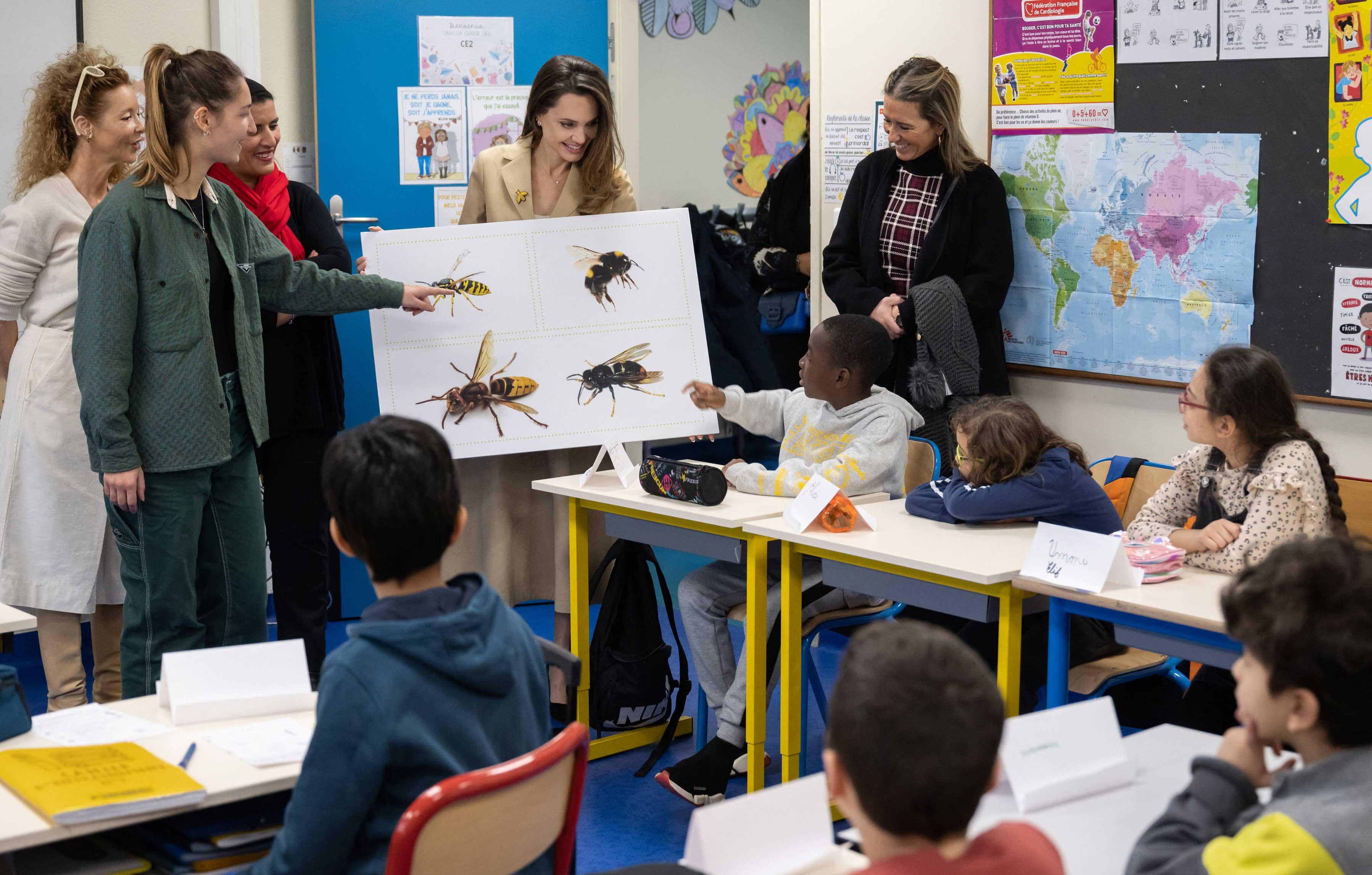 angelina jolie helps show children the environmental importance of bees