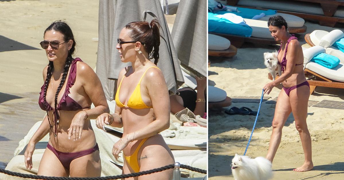 demi moore and daughters on beach in greece