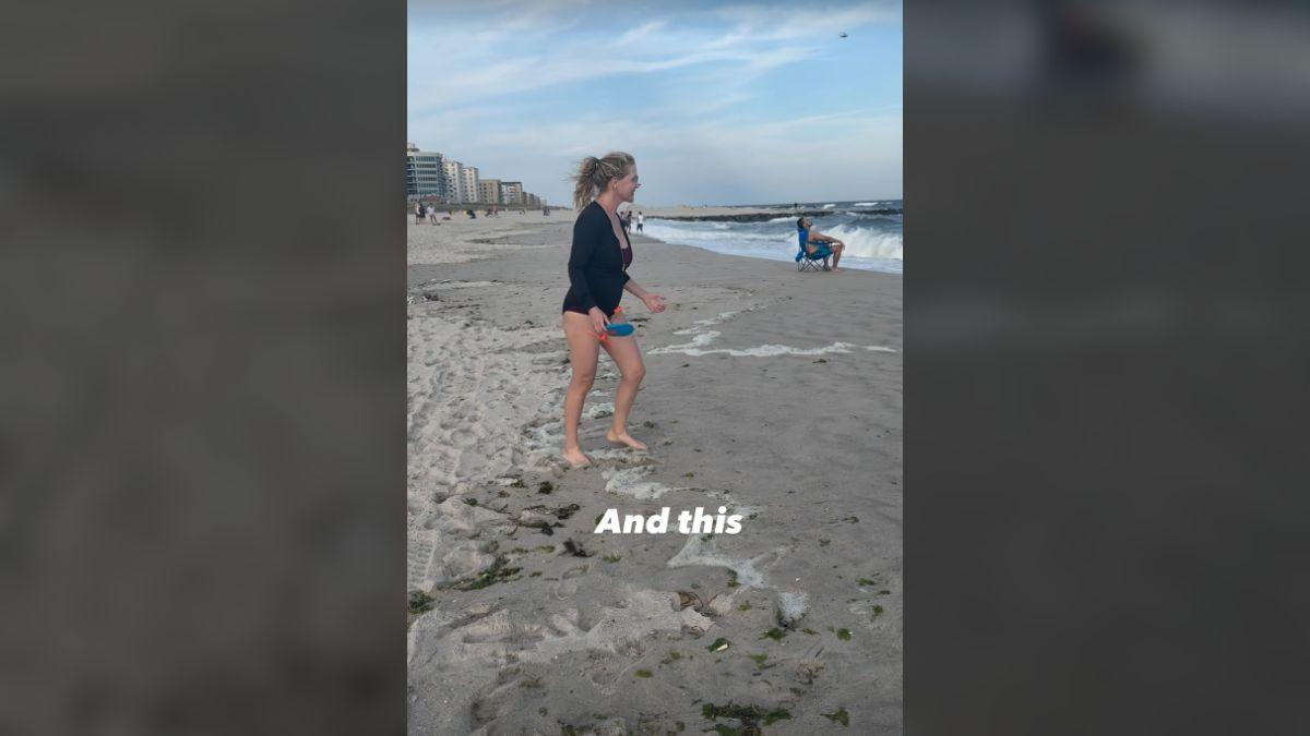 image of Instead of a dramatic slow-motion run, the brief clip mostly showed Amy Schumer standing on the shoreline.