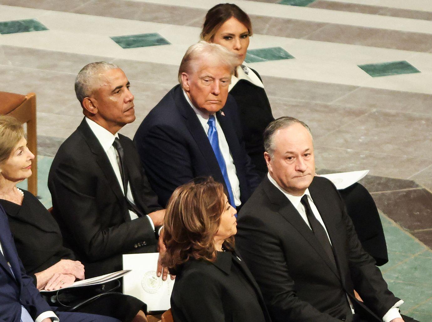 Photo of Barack Obama, Donald Trump and Kamala Harris.