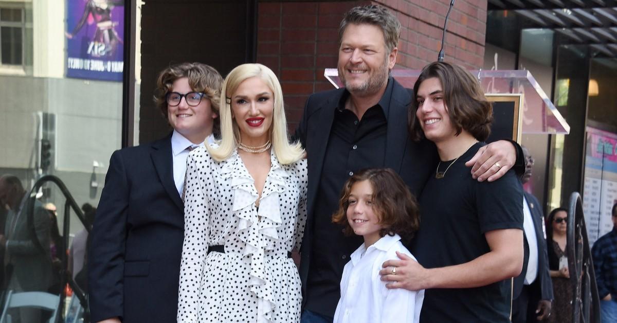 Photo of Blake Shelton, Gwen Stefani and her three boys.