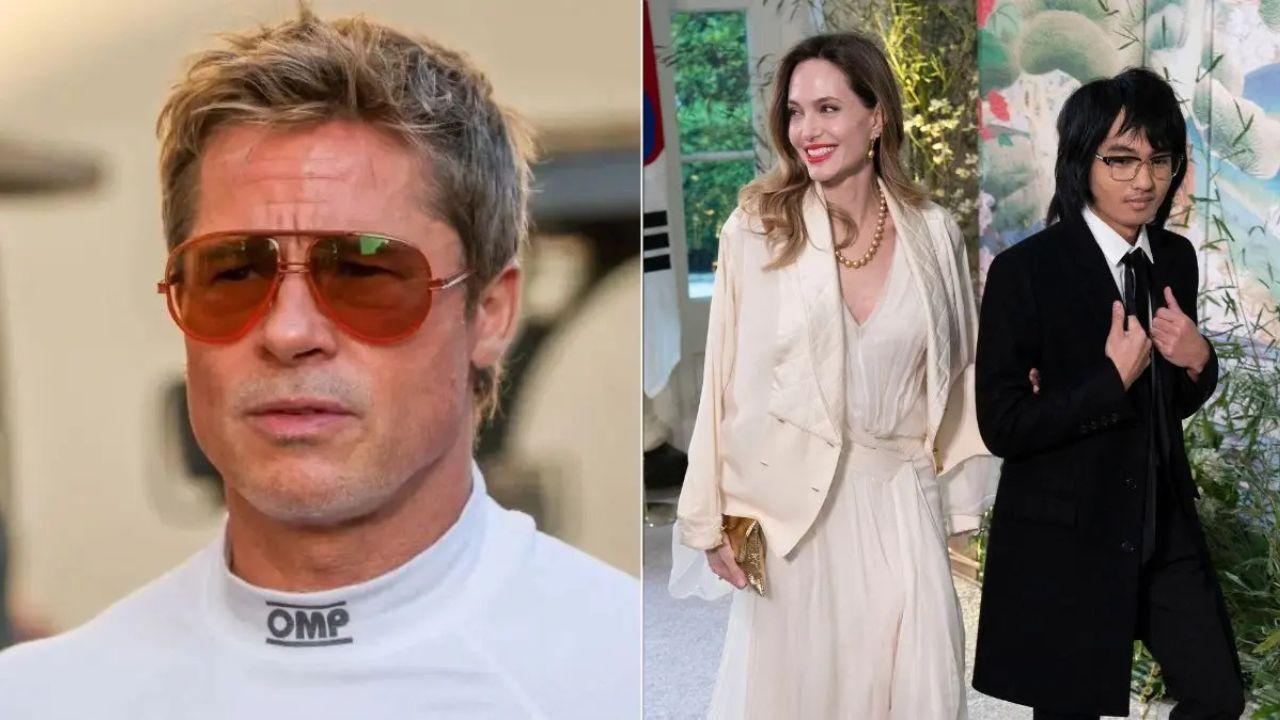 Split photo of Brad Pitt & Angelina Jolie & Maddox Jolie