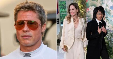 Split photo of Brad Pitt & Angelina Jolie & Maddox Jolie