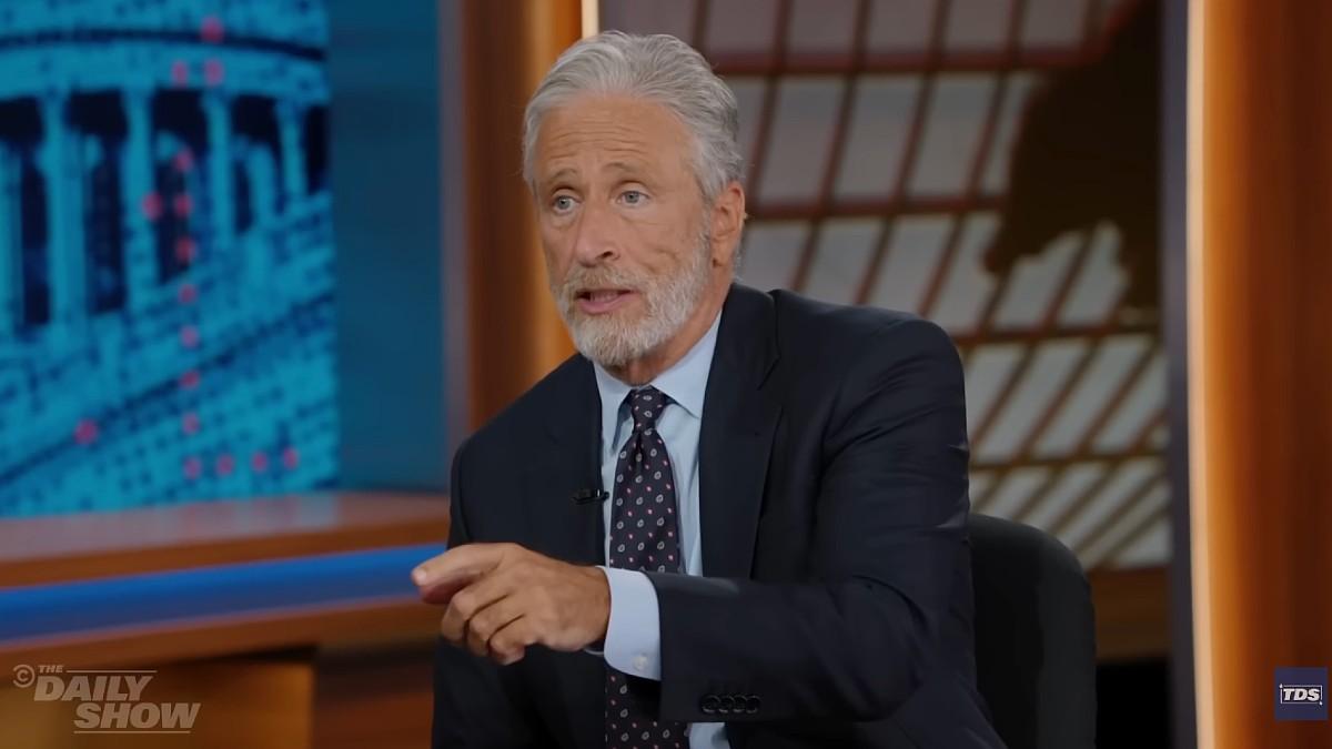 image of Jon Stewart swore while talking about the president. 