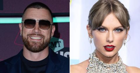 Split photo of Travis Kelce & Taylor Swift