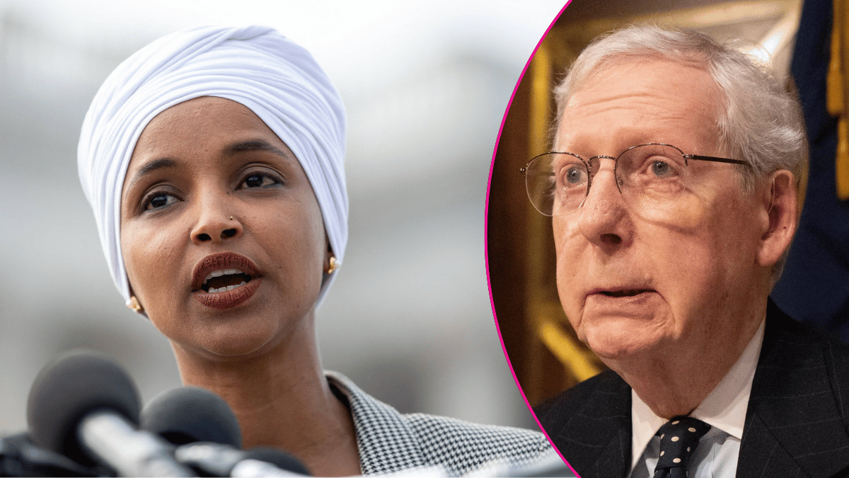 Composite photo of Ilhan Omar and Mitch McConnell.