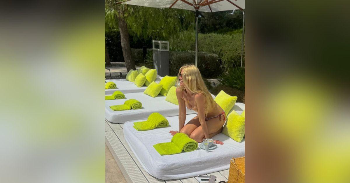 image of Claudia Schiffer enjoyed a peaceful summer vacation while giving fans a glimpse of her timeless style in a colorful bikini.