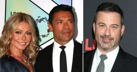 Split photo of Kelly Ripa, Mark Consuelos and Jimmy Kimmel.