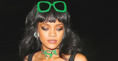Rihanna wearing a green dress at Giorgio Baldi restaurant in Santa Monica