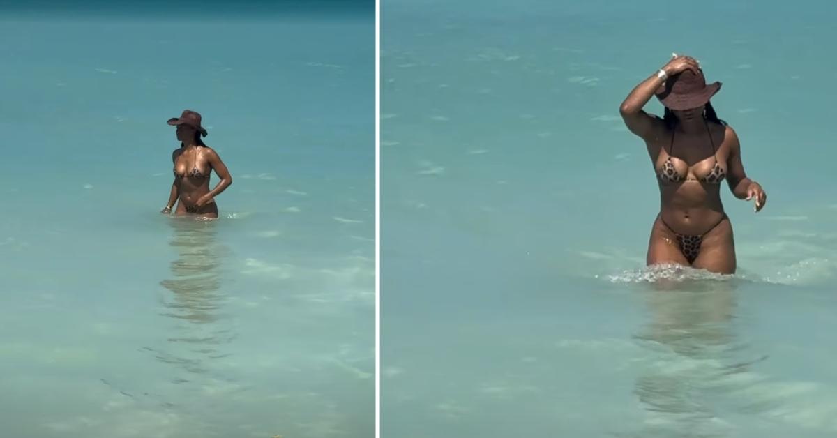 Photo of Kayla Nicole wore a string bikini during her 'last swim' on vacation.