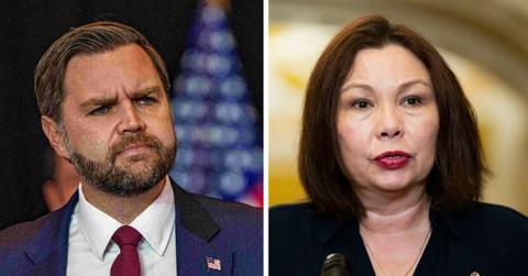 split photo of jd vance and tammy duckworth