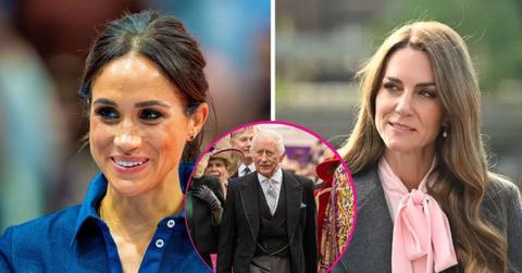 image split of Kate middleton, King Charles, meghan markle