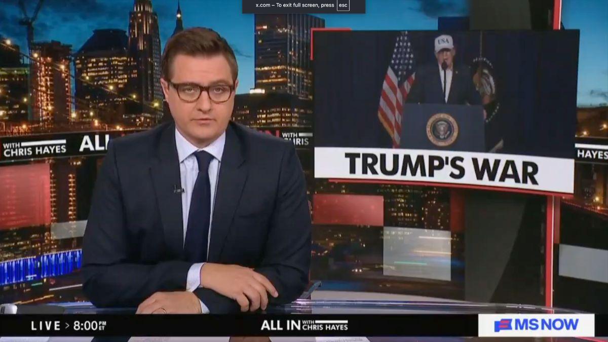 image of Chris Hayes unleashed a fiery rant over Trump’s Iran war announcement.