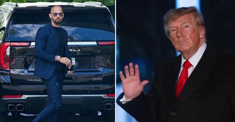 Split photo of Andrew Tate and Donald Trump